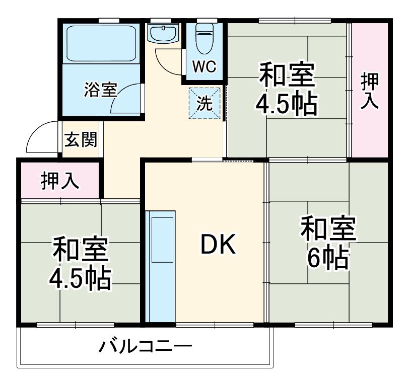 箕面粟生第二第弐号棟(3DK/3階)の間取り写真