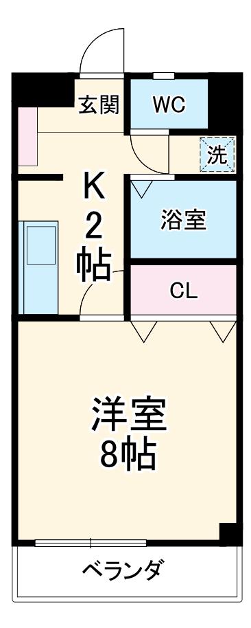 イーストランドマークⅠ(1K/1階)の間取り写真