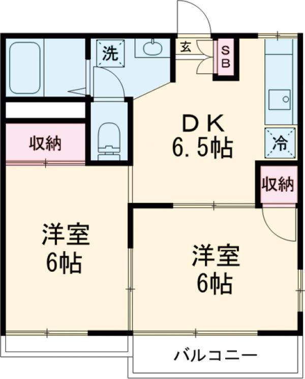 ハイツ白旗(2DK/1階)の間取り写真