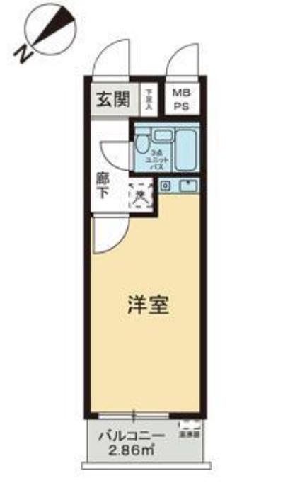 ライオンズマンション武蔵小杉第2(ワンルーム/4階)の間取り写真