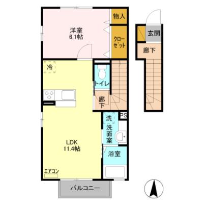 ジェントリー2番館(1LDK/2階)の間取り写真