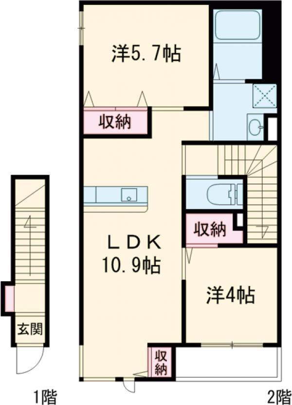 シャンブル ドゥ ウルソン(2LDK/2階)の間取り写真