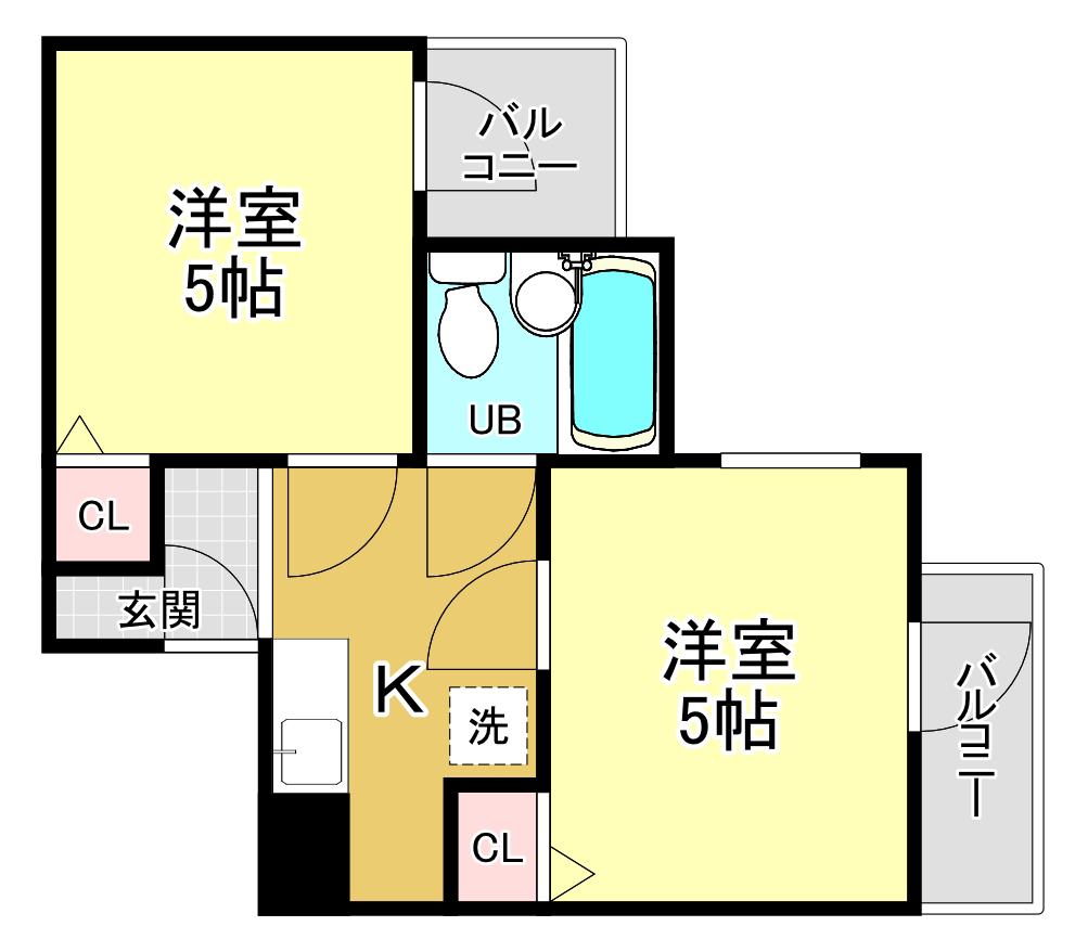 六龍苑岡町(2K/2階)の間取り写真
