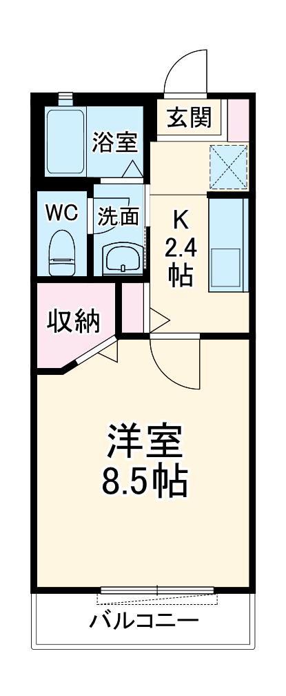 ディアス高原Ⅰ B棟(1K/2階)の間取り写真
