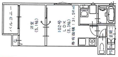 クリエオーレ淡路(1LDK/3階)の間取り写真