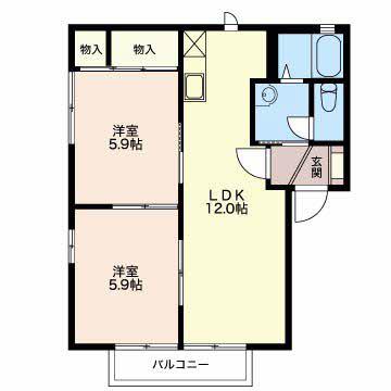 ウィステリア菊川(2LDK/2階)の間取り写真
