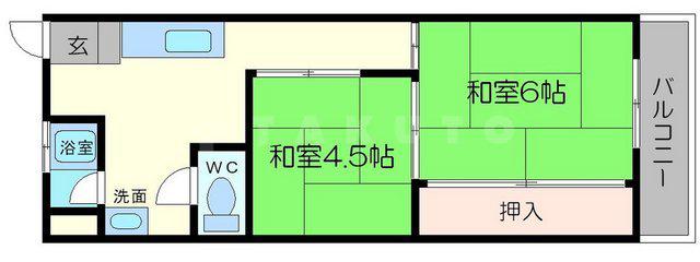 東三国マンション(2DK/4階)の間取り写真