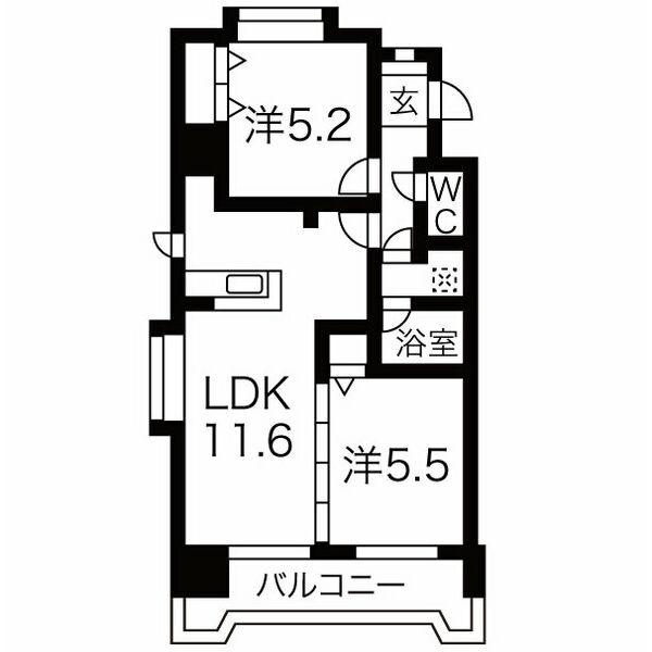 シャトーMURASE Ⅴ(2LDK/4階)の間取り写真
