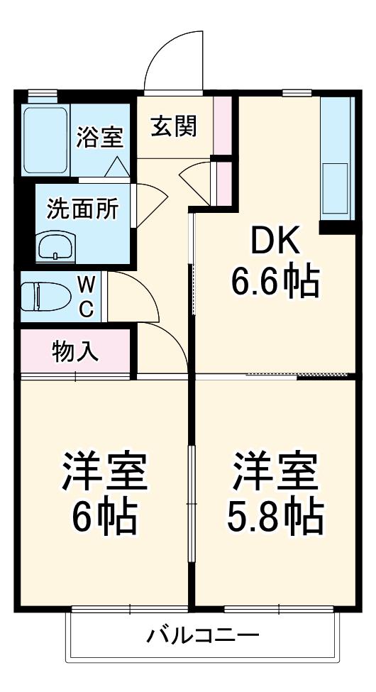 エステートⅡB(2DK/1階)の間取り写真