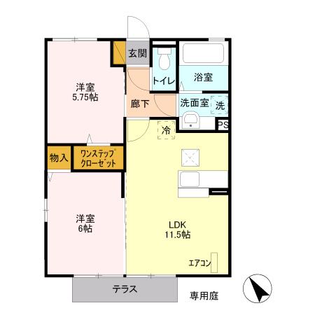 アネシスA(2LDK/1階)の間取り写真