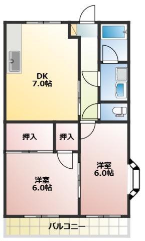 シャーロットクレール(2DK/2階)の間取り写真