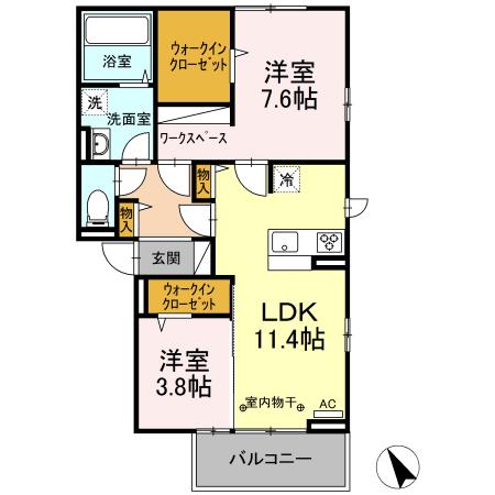 ラッフィナートプラシード(2LDK/3階)の間取り写真