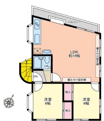テトラハイム(2LDK/4階)の間取り写真