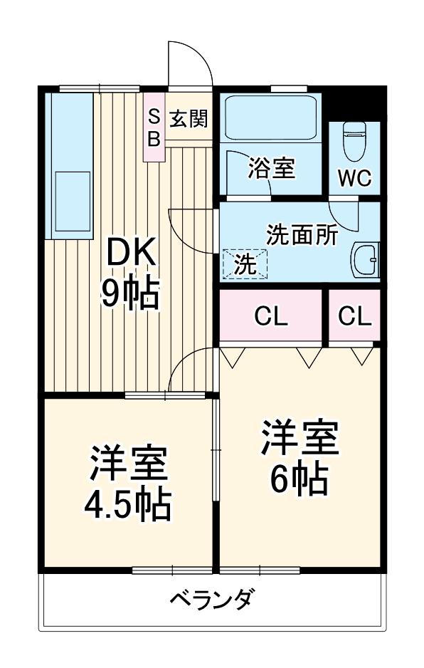 第一井上ドエル(2DK/3階)の間取り写真