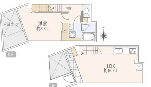 GRANDSTORY用賀2(1LDK/1階)の間取り写真