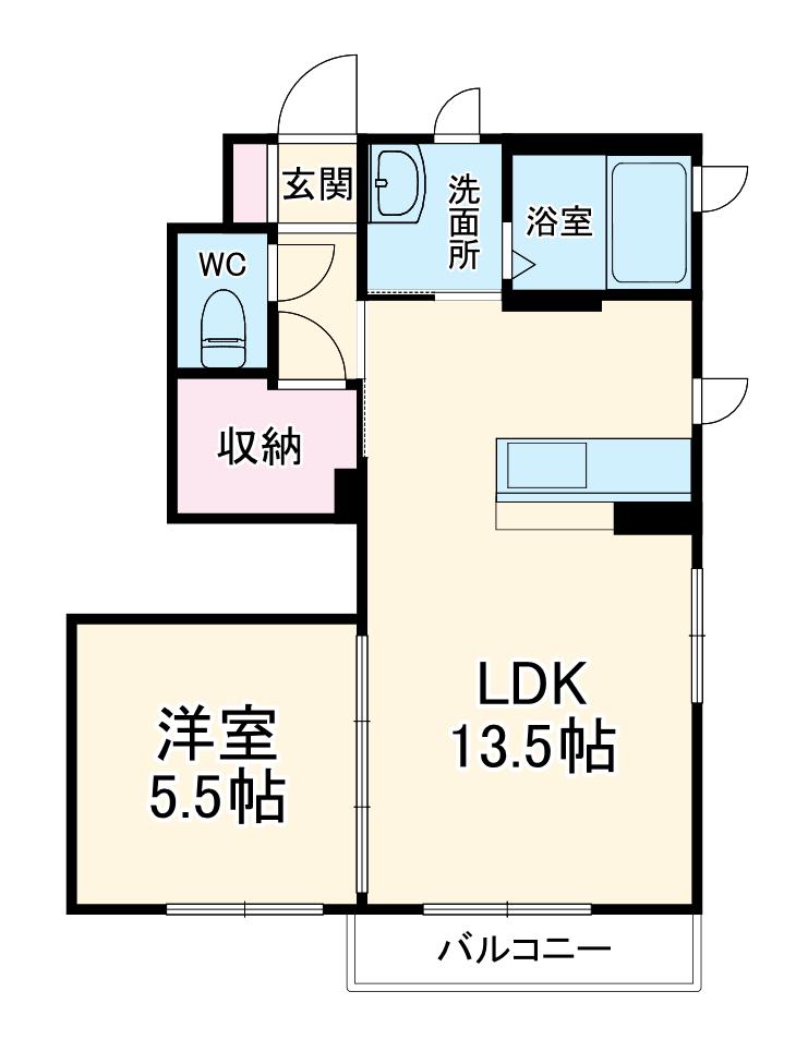 コンシェルジュ川合B(1LDK/1階)の間取り写真