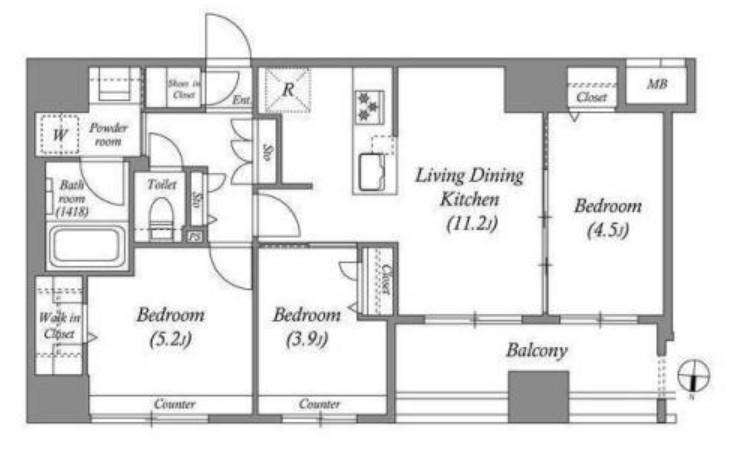 ACP RESIDENCE 中野新橋(3LDK/11階)の間取り写真