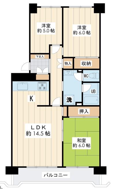 入船西エステート1号棟(3LDK/5階)の間取り写真