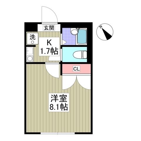 ヴィラージュS(1K/1階)の間取り写真