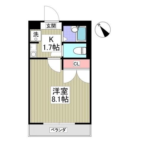 ヴィラージュS(1K/2階)の間取り写真