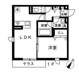 蕨市錦町4丁目 共同 南棟(1LDK/1階)の間取り写真