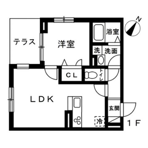 蕨市錦町4丁目 共同 南棟(1LDK/1階)の間取り写真