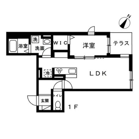 蕨市錦町4丁目 共同 南棟(1LDK/1階)の間取り写真