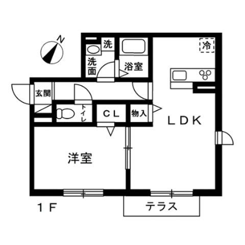 蕨市錦町4丁目 共同 南棟(1LDK/1階)の間取り写真