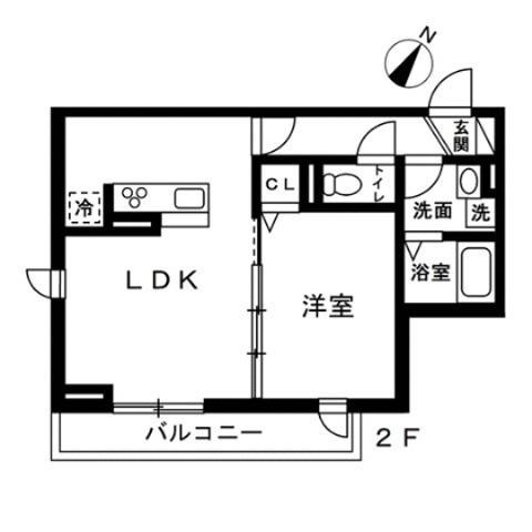 蕨市錦町4丁目 共同 南棟(1LDK/2階)の間取り写真