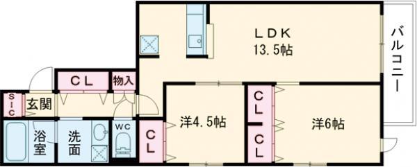 ROSE MAGNOLIA(2LDK/1階)の間取り写真