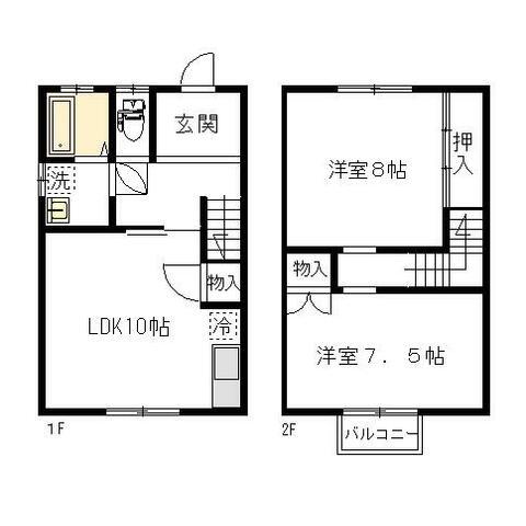 飯島テラス第1(2LDK/1階)の間取り写真