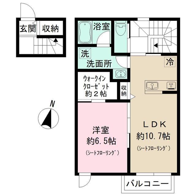 アヴェニール烏山(1LDK/2階)の間取り写真