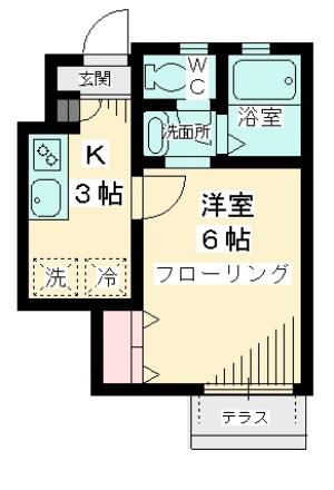 グリシーヌ経堂A棟(1K/1階)の間取り写真