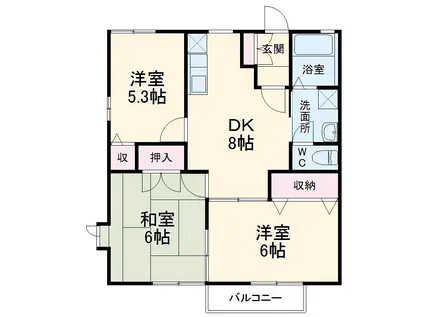 フォンテーヌドミールB(3DK/2階)の間取り写真