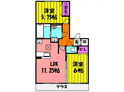 リルシア(2LDK/1階)の間取り写真