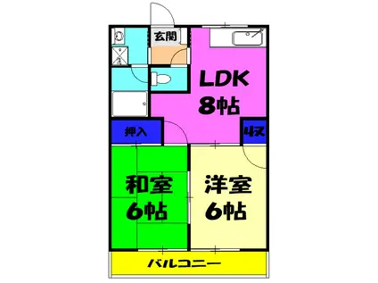 ケイエムハイツB(2DK/2階)の間取り写真