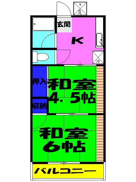 富貴荘(2K/2階)の間取り写真