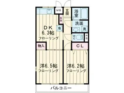 ファインクレスト富士見ヶ丘(2DK/1階)の間取り写真