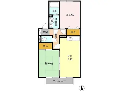 フローリッシュ A棟(2DK/1階)の間取り写真
