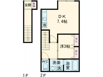 ガレット瑞江(1DK/2階)の間取り写真