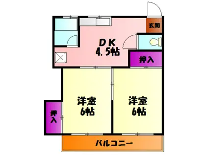 カヤマハイツ(2DK/2階)の間取り写真