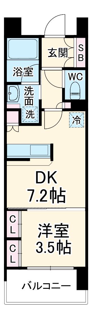 ビイルーム武蔵小杉(1DK/8階)の間取り写真