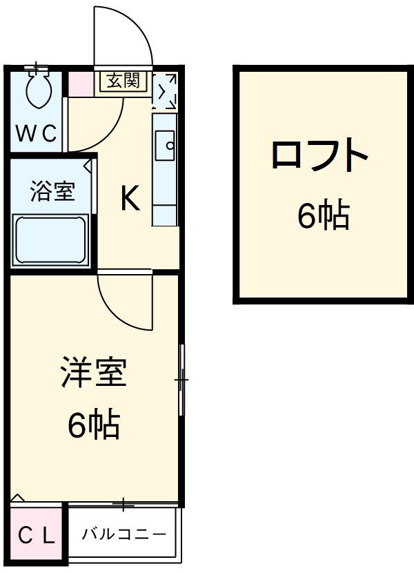 プランドール瓢箪山(1K/2階)の間取り写真