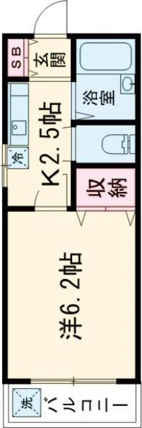 グランレーブ河原(1K/1階)の間取り写真