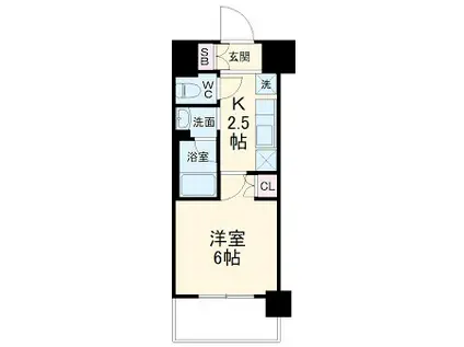 ハーモニーレジデンス武蔵小杉(1K/2階)の間取り写真