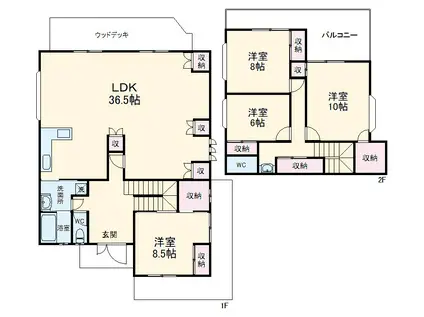 愛知高速東部丘陵線 はなみずき通駅 徒歩6分 2階建 築32年(4LDK)の間取り写真