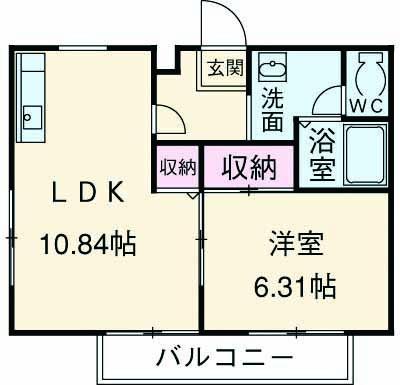 プランドール湘南B棟(1LDK/2階)の間取り写真