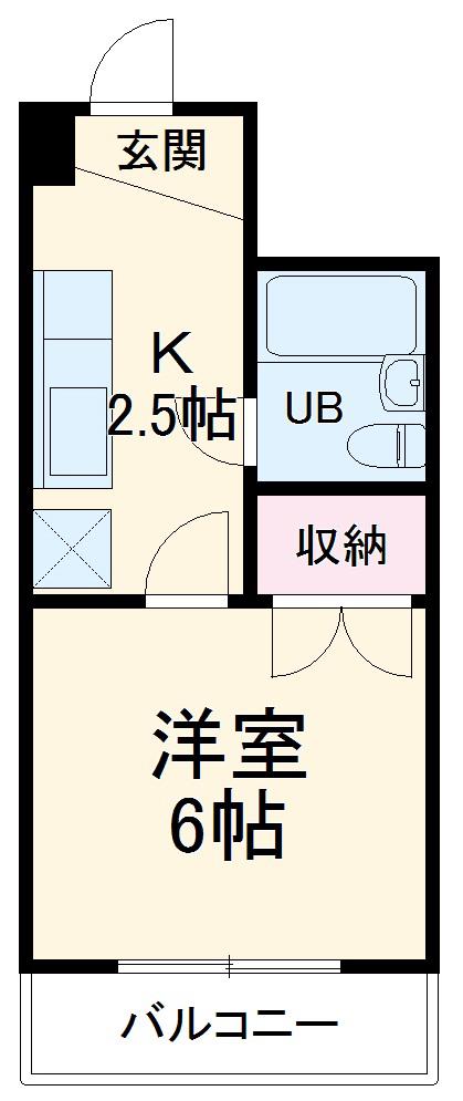 デンマークハイツⅡ(1K/2階)の間取り写真