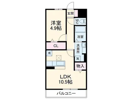 アクアフェルトK(1LDK/1階)の間取り写真