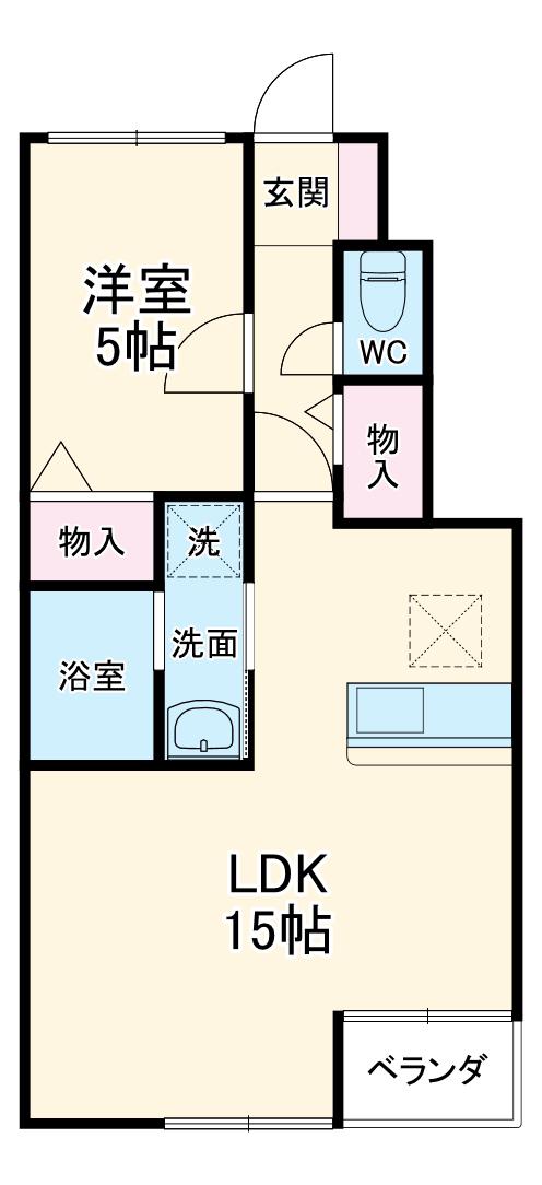 砂子の家 B棟(1LDK/2階)の間取り写真